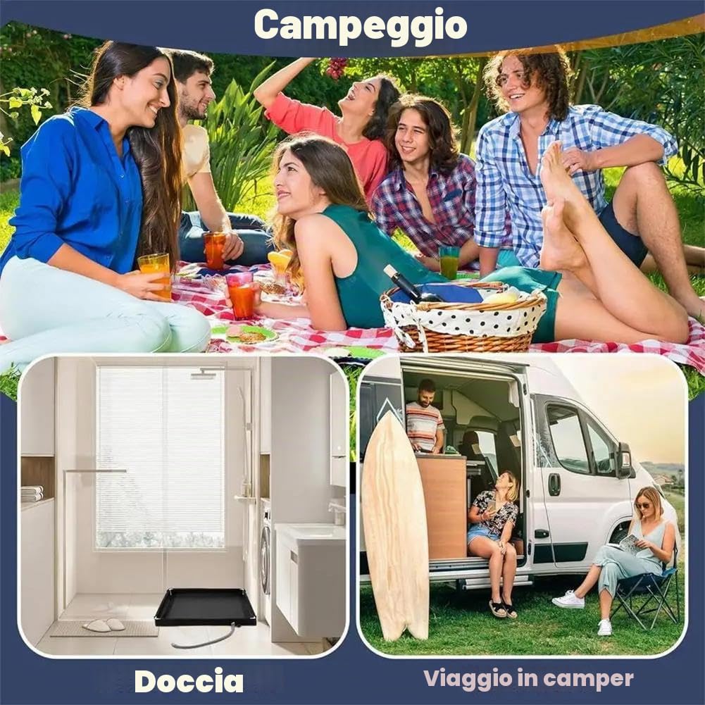 Piattaforma Doccia Portatile Aggiornata, Base Doccia da Campeggio Pieghevole 2-in-1 con Tubo di Scarico, Base Doccia Esterna, Tappetino Doccia da Campeggio per Campeggio, RV, Esterno, Interno e Box