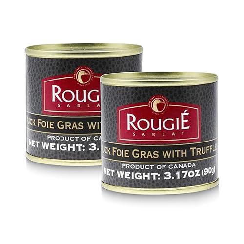 Foie Gras de pato Rougie con trufas  3.17 oz (90 g), delicia gourmet francesa lista para servir, producto de Canadá - Paquete de 2