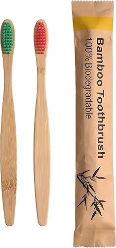 Miniatura 3 de Juego de cepillos de dientes de bambú natural colorido, cerdas suaves (multicolores)