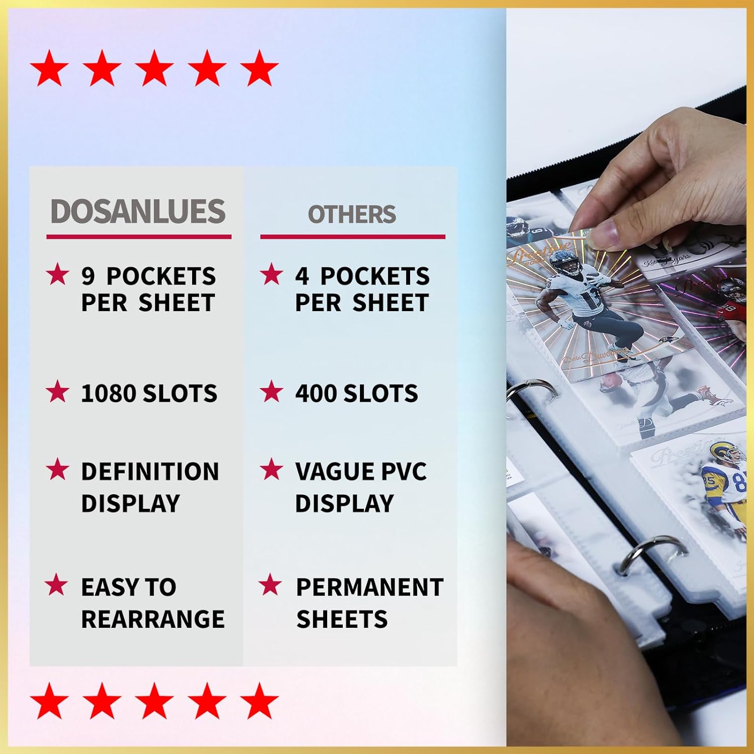 1080 Pocket Card Binder - 9 Pocket Trading Card Binder Double Sided Premium Zip