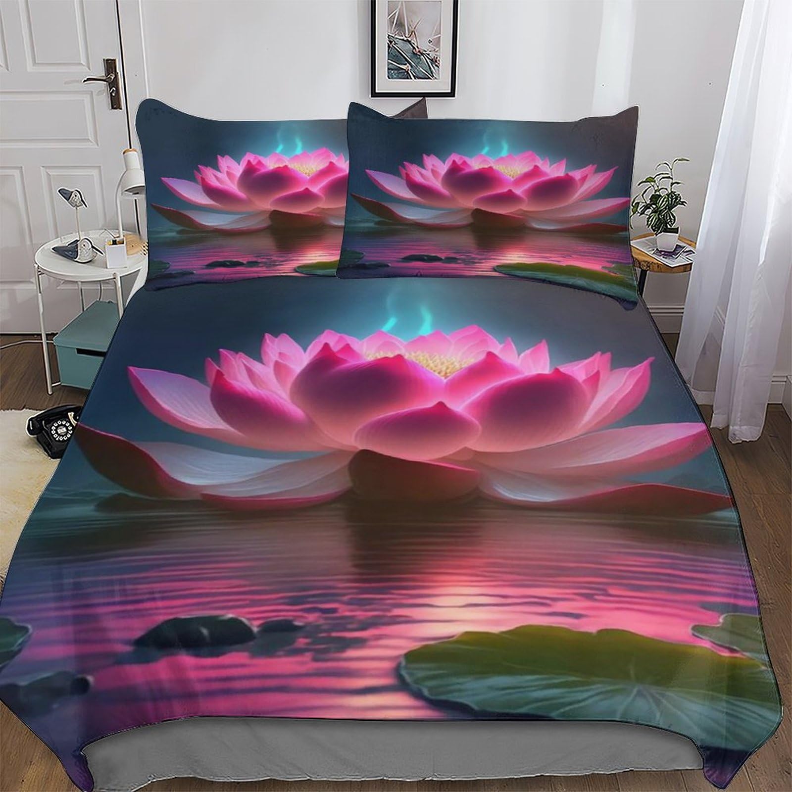 Housse de couette microfibre parure de lit 3 pièces king 220x240cm Lotus