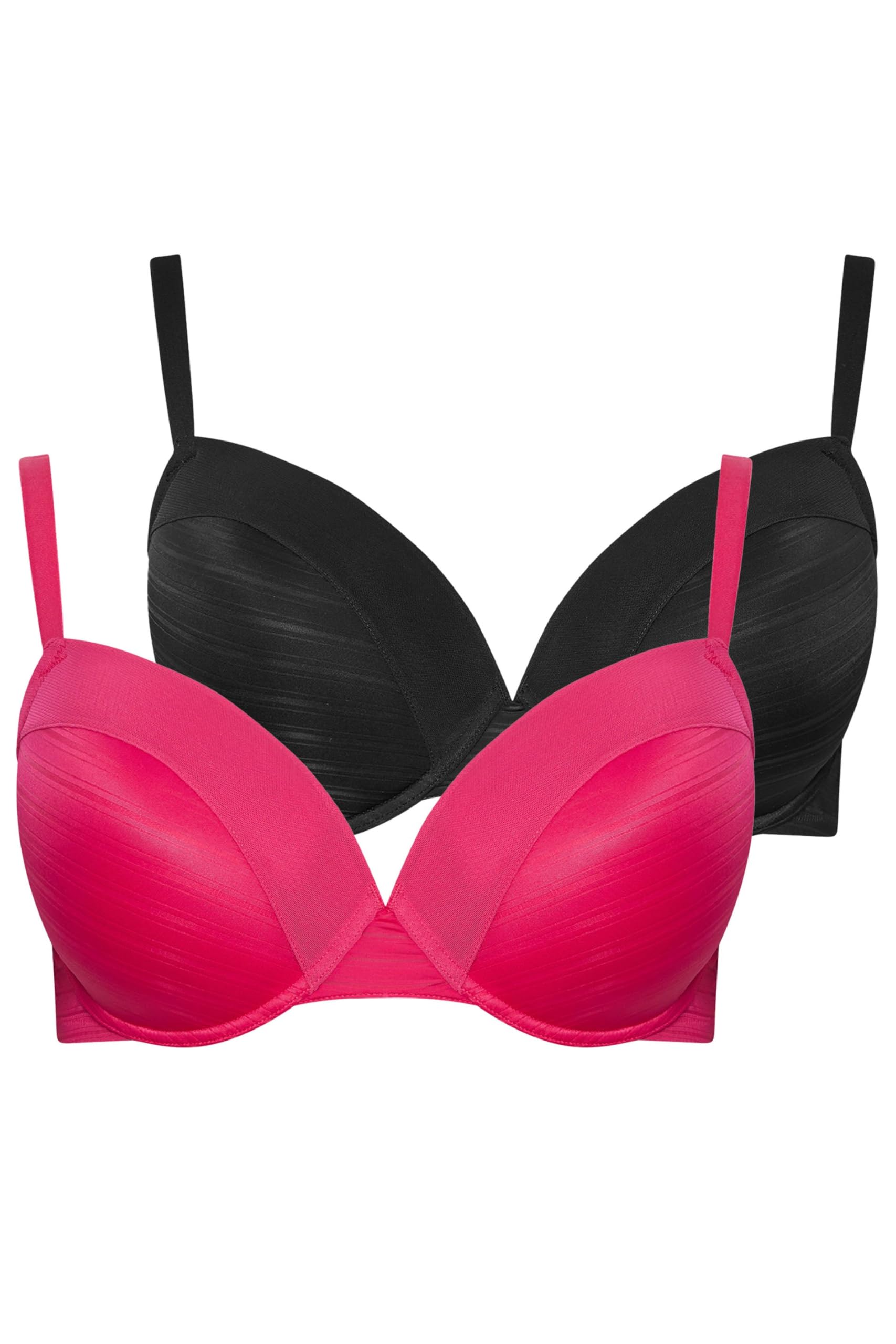 Yours Women's Pink Yourset 2 Pack Curve Black & Burnout Stripe T-Shirt Bras - Plus Size Curve