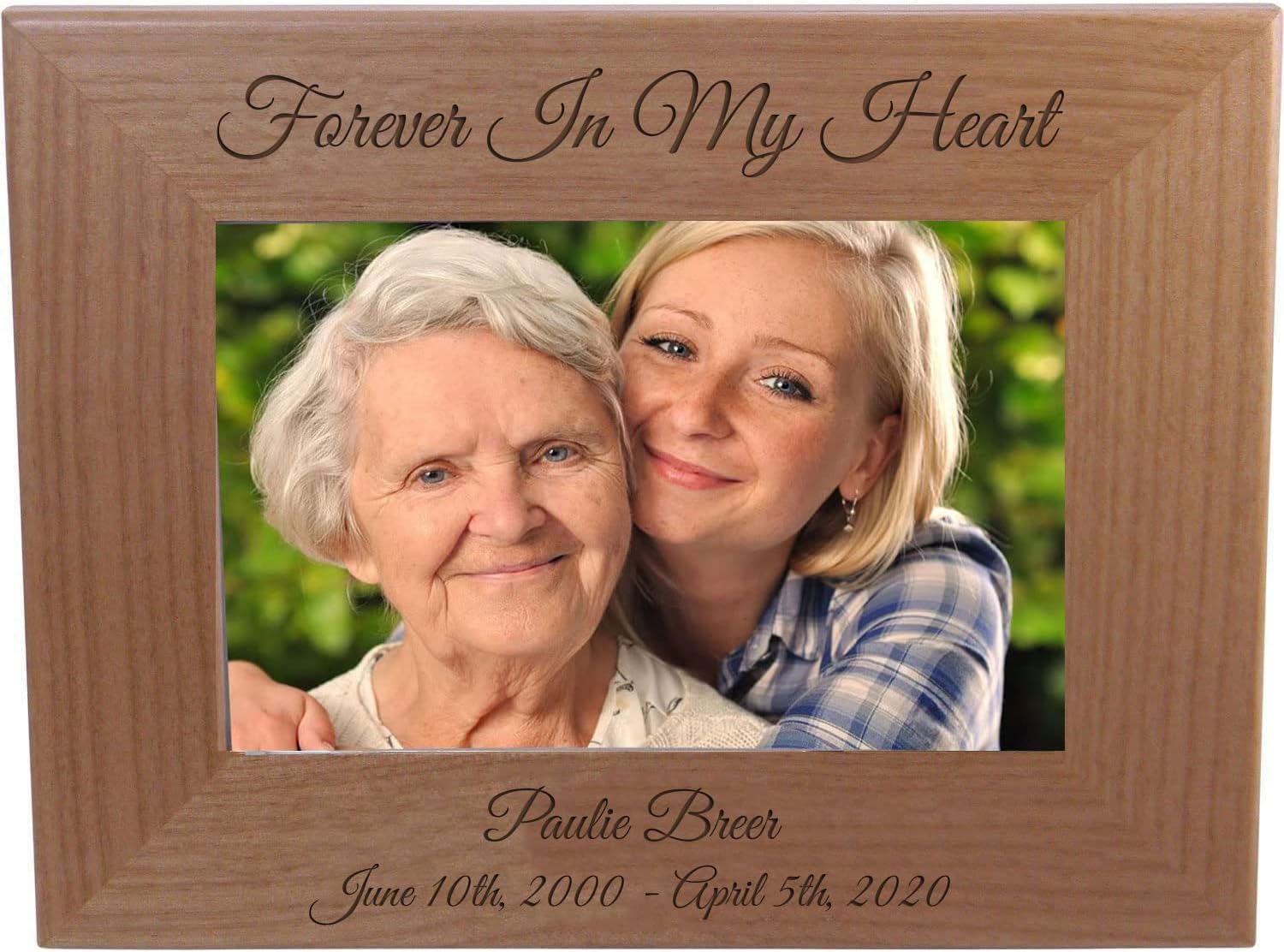 CustomGiftsNow Forever In My Heart - Custom Personalized Laser Engraved Natural Alder Wood Memories Rest In Peace Picture Wooden Photo Hanging/Tabletop Memorial Remembrance Frame (8x10-inch Vertical)