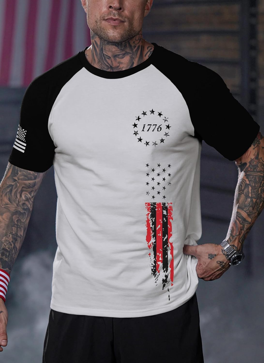 Mainfini Men America Flag Raglan Shirt Muscle Patriotic 4th of July Tee Shirts (S-3XL) - Image 2