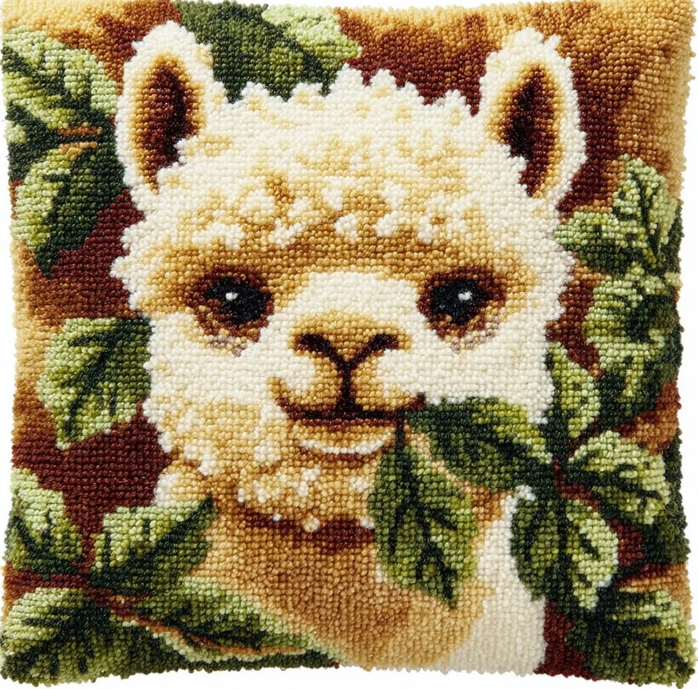 FWRTYCB Latch Hook Pillow Case Kits,Alpaca Eating Leaves Latch Hook Kits C