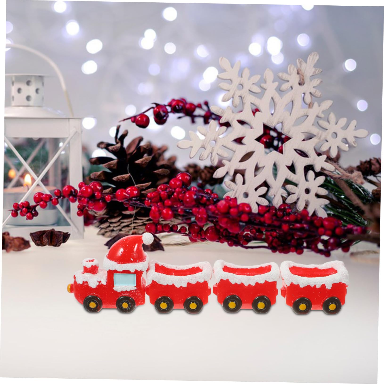 Mikikit 5 Set Ornamenti Del Treno Di Natale Figurina Cervo Scena Del Villaggio Di Natale Micro Articoli Natalizi Arredamento Natalizio Accessori Miniatura Di Natale Resina