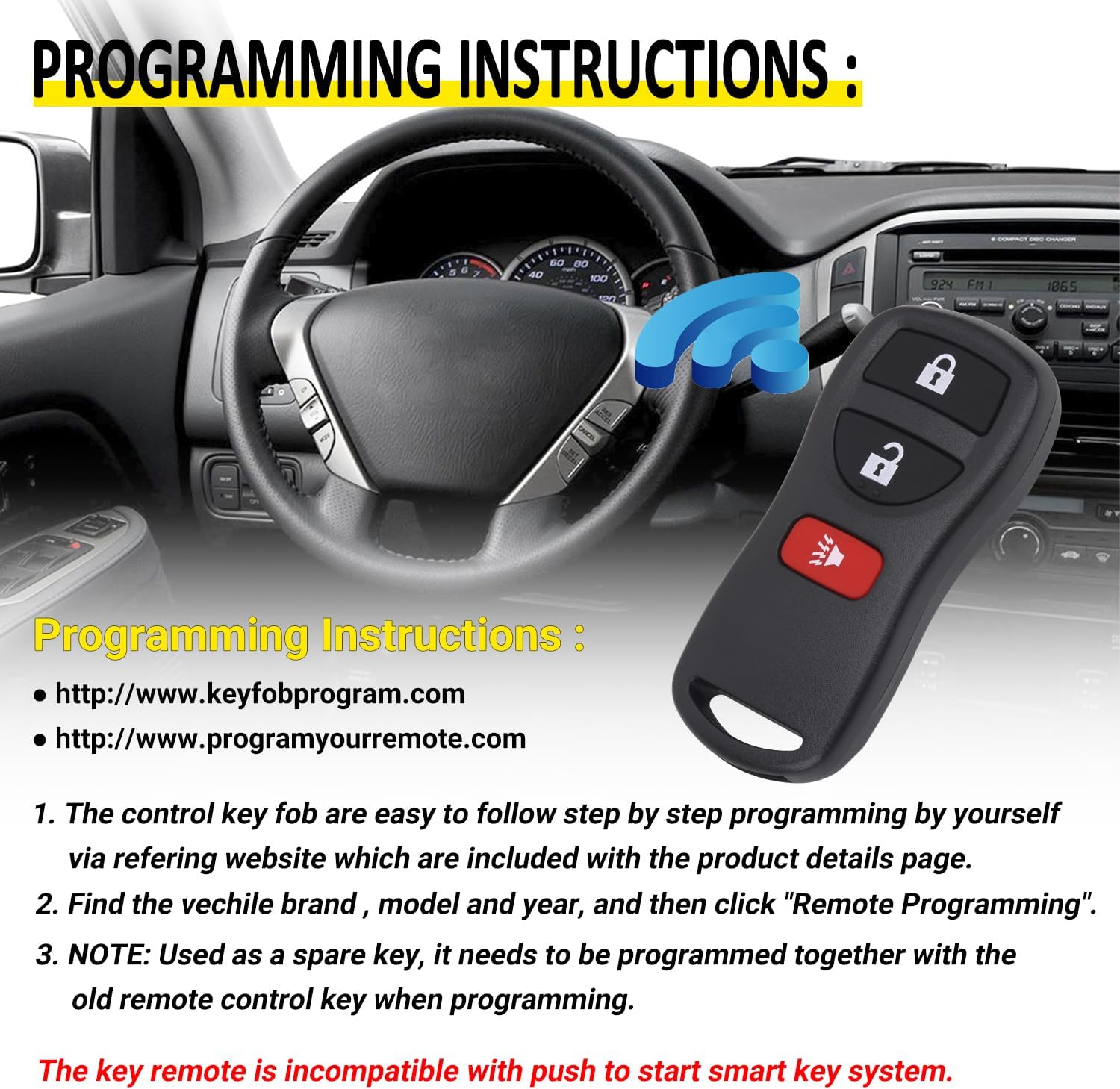 Vurkcy Keyless Entry Remote Key Fob Compatible with Infiniti FX35 FX45 QX4, Armada Pathfinder Frontier Murano Titan Quest Xterra Sentra, Replacement for KBRASTU15 (Pack of 2)