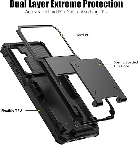 Miniatura 3 de Nvollnoe Funda para Samsung S24 con tarjetero almacena 5 tarjetas Funda de doble capa resistente a prueba de golpes con ranura para tarjeta oculta