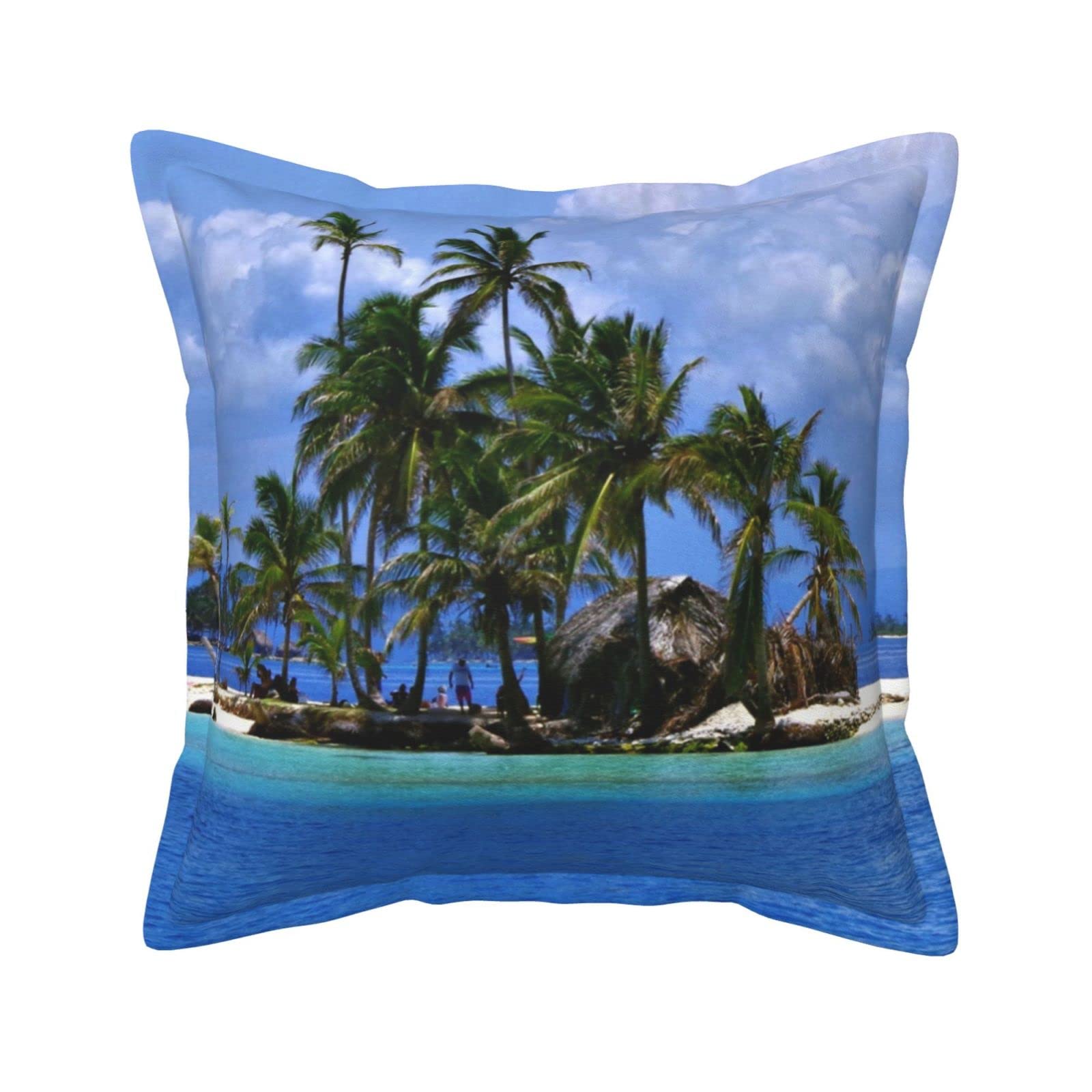 Housse de coussin similicuir moderne au motif île tropicale pour une décoration haut de gamme