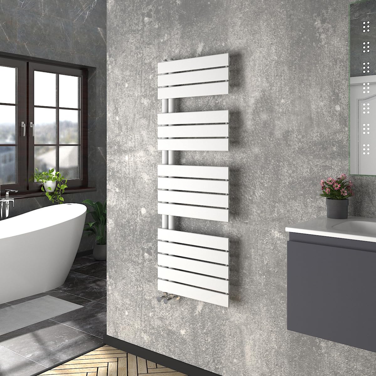 Warmehaus White Designer Heated Towel Rail Bathroom Ladder Radiator Warmer Central Heating Rads Flat Panel 1380X500mm