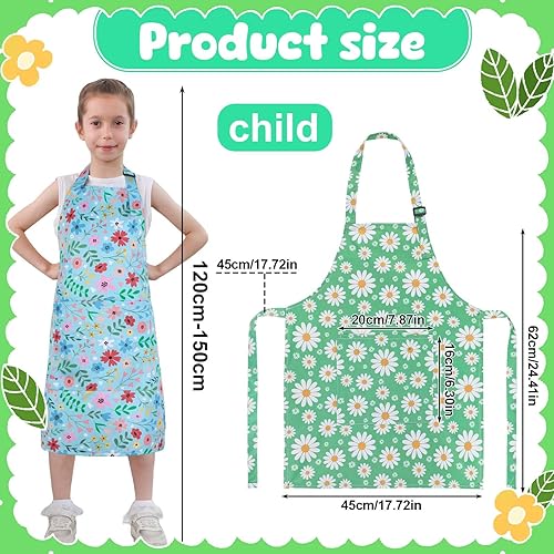 Miniatura 2 de Paquete de 2 delantales para niños, bonitos delantales de cocina, delantal de arte impermeable con bolsillos, delantal ajustable para pintores para