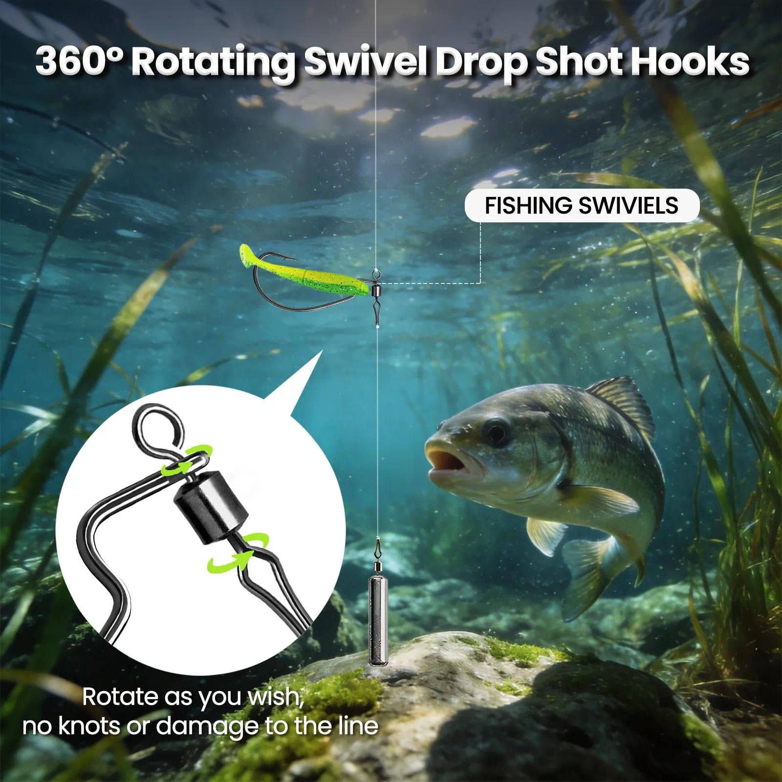 drop shot spinning combo length FishTrip 30/60Pcs Swivel Hooks Kit, EWG Spin Shot Hook for Bass Brand_Kingdom Hand:RIGHT HAND Green Curado 200E5 |