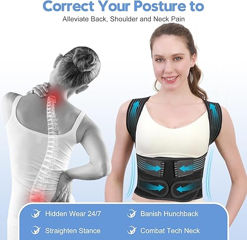 Miniatura 4 de Corrector de postura para mujeres y hombres con sistema biónico, soporte de espalda mejorado, soporte de espalda completa ajustable, enderezador de
