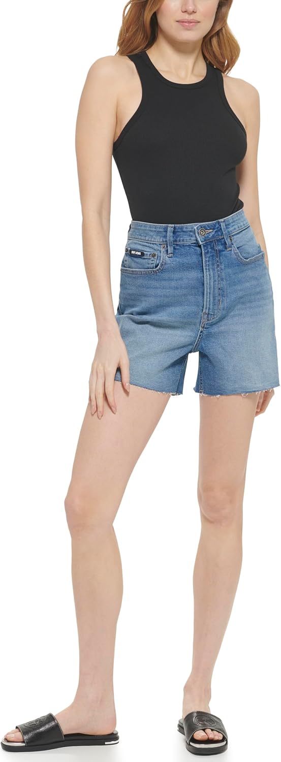 DKNY Womens High Waist Straight Denim Shorts