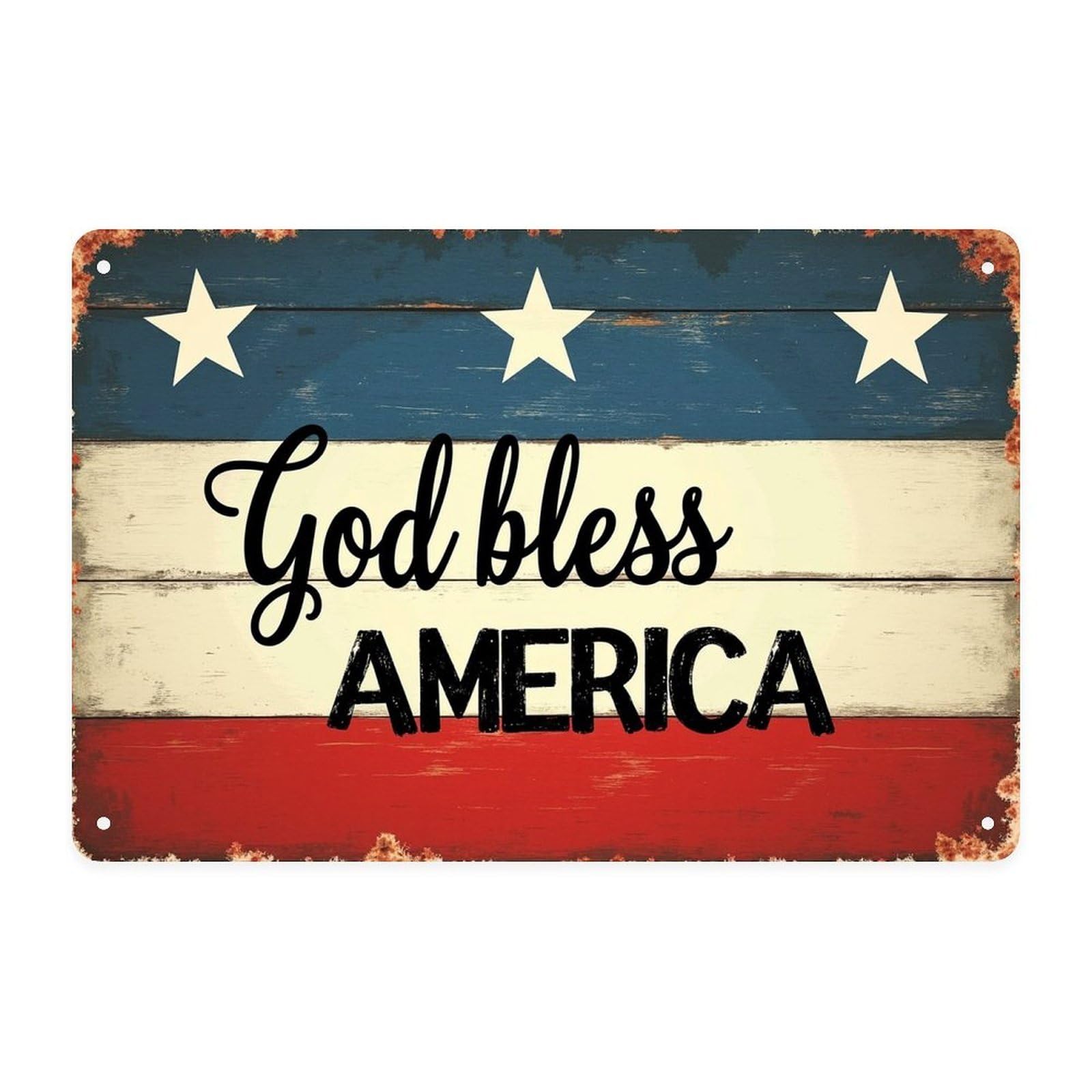 KWQDOZF God Bless America Flag Tin Sign Vintage Patriotic Metal Sign Print Aesthetic 8 X 12 in