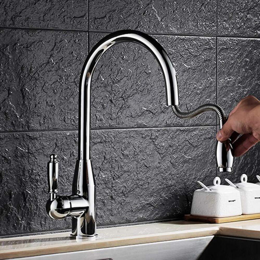 ZYCHSJXA Pull Out Kitchen Faucet Gold 360 Degree Swivel Sink Mixer Tap Vanity Cold Hot Water Cozinha,Chrome