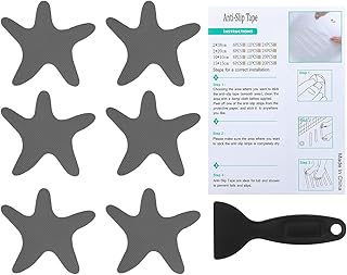 PATIKIL Bathtub Non Slip Stickers 3.86x3.86 Inch, 6 Pack Starfish Safety Shower Floor Anti Slip Stickers with Adhesive Decals Scraper for Bath Tub Shower Floor Stair, Gray