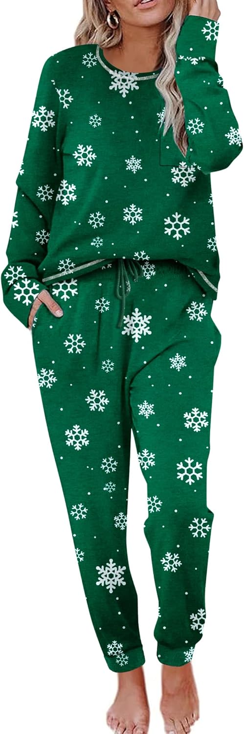 Ekouaer Pajamas Women's Long Sleeve Pj Set Soft 2 Piece Loungewear Sleepwear with Jogger Pants XS-3XL