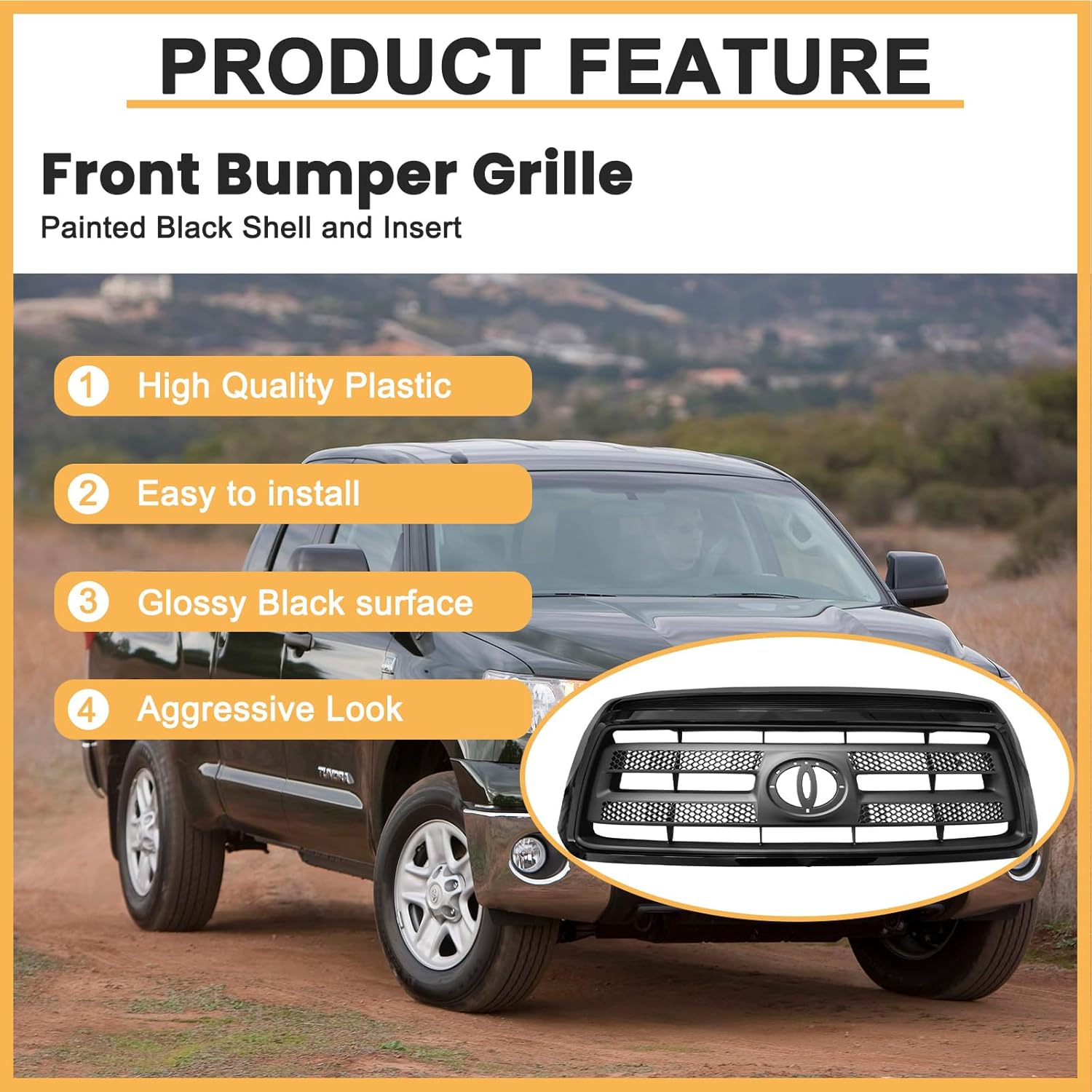 Front Bumper Grille For 2010 2011 2012 2013 Toyota Tundra Black Shell With Insert Grill