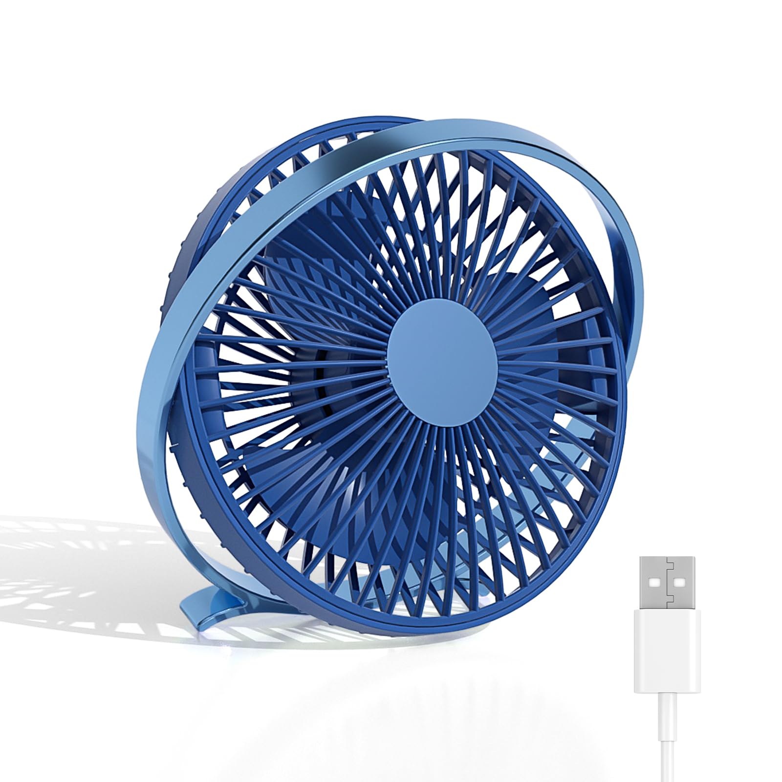 GlauStalos USB Desk Fan, Mini Quiet Personal Desktop Fan with 2 Speeds, Strong Wind Small Fan for Table Home Bedroom Kitchen Office (Blue)