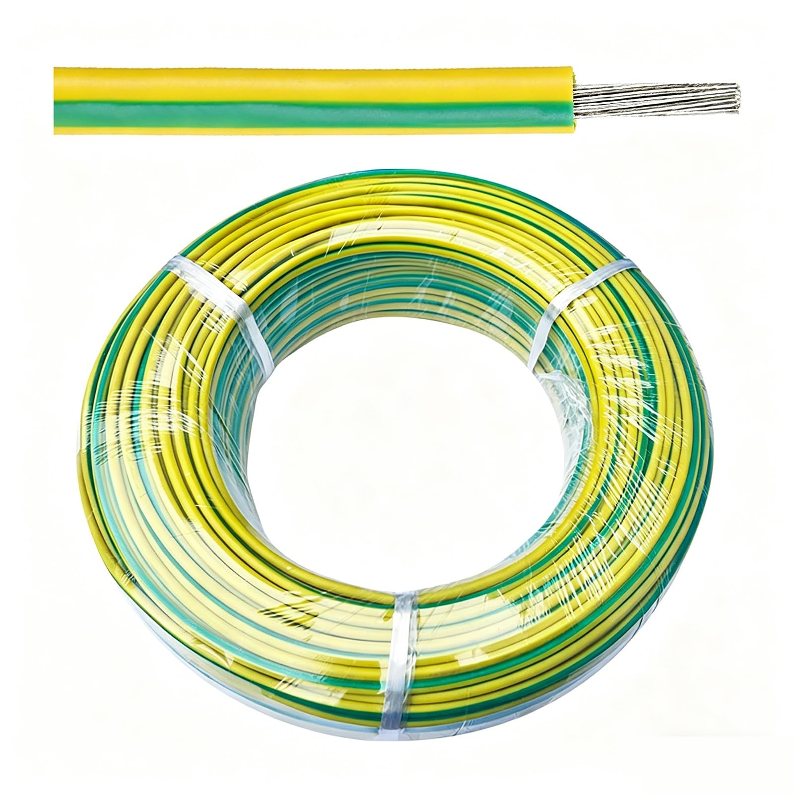 Alambre eléctrico de alta temperatura Calor, El alambre de tierra alta temperatura del silicón estañó el verde amarillo cobre 20-7AWG los 320FT(17AWG(1mm²))