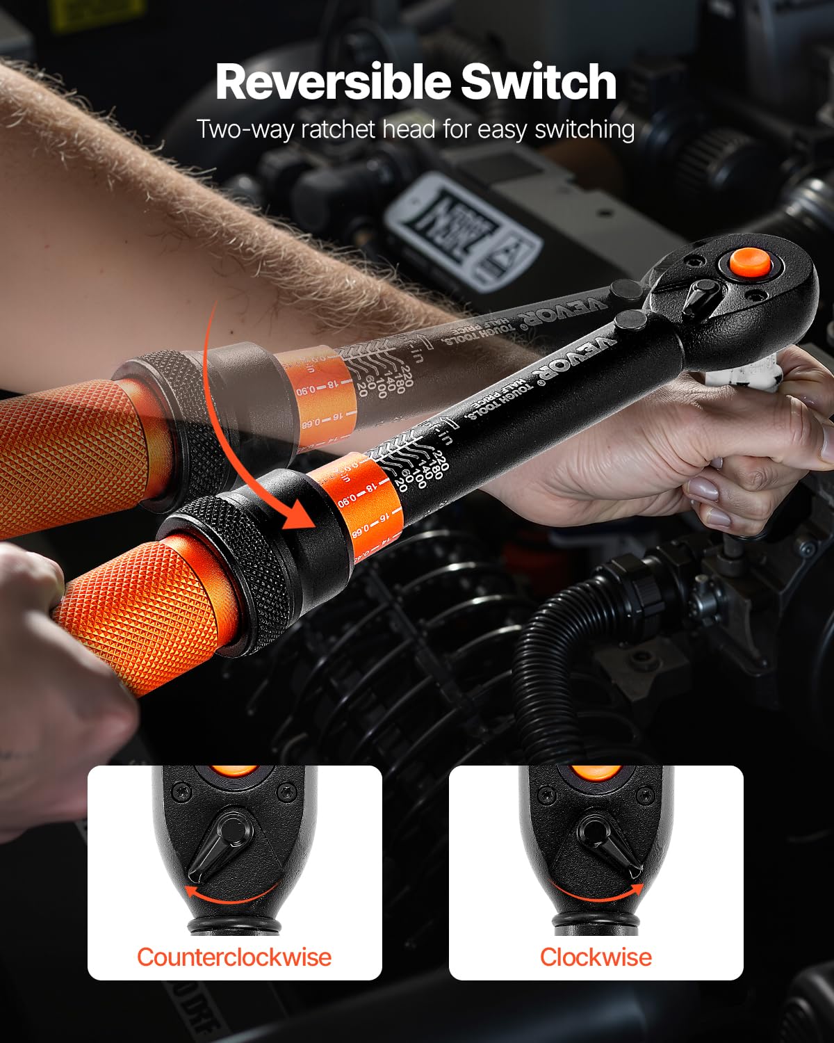 VEVOR Set di Chiavi Dinamometriche Clic, 20-240 lbf-ft e 2,3-27,1 N.m Chiave Dinamometrica a Scatto, Bidirezionali e Bilance a Doppia Portata, 72 Denti, con Punte, Bussole, Adattatori, per Riparazione