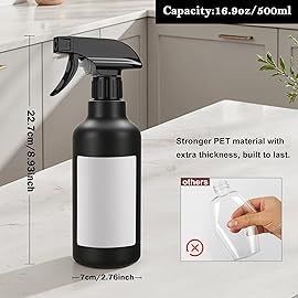 Hethyo Spray Bottles 16.9oz/500ml Plastic Empty Spray Bottle for Hair Mist/Stream Spraying Heavy Duty Water Spray Bottles for Cleaning Solutions, Plants 2 Pack (Black)