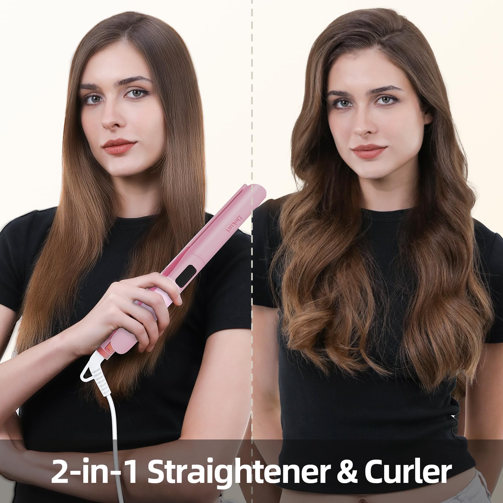 Dekuri Piastra Capelli 2 in 1, Anti-Strappo, Titanio 25mm,Salmone