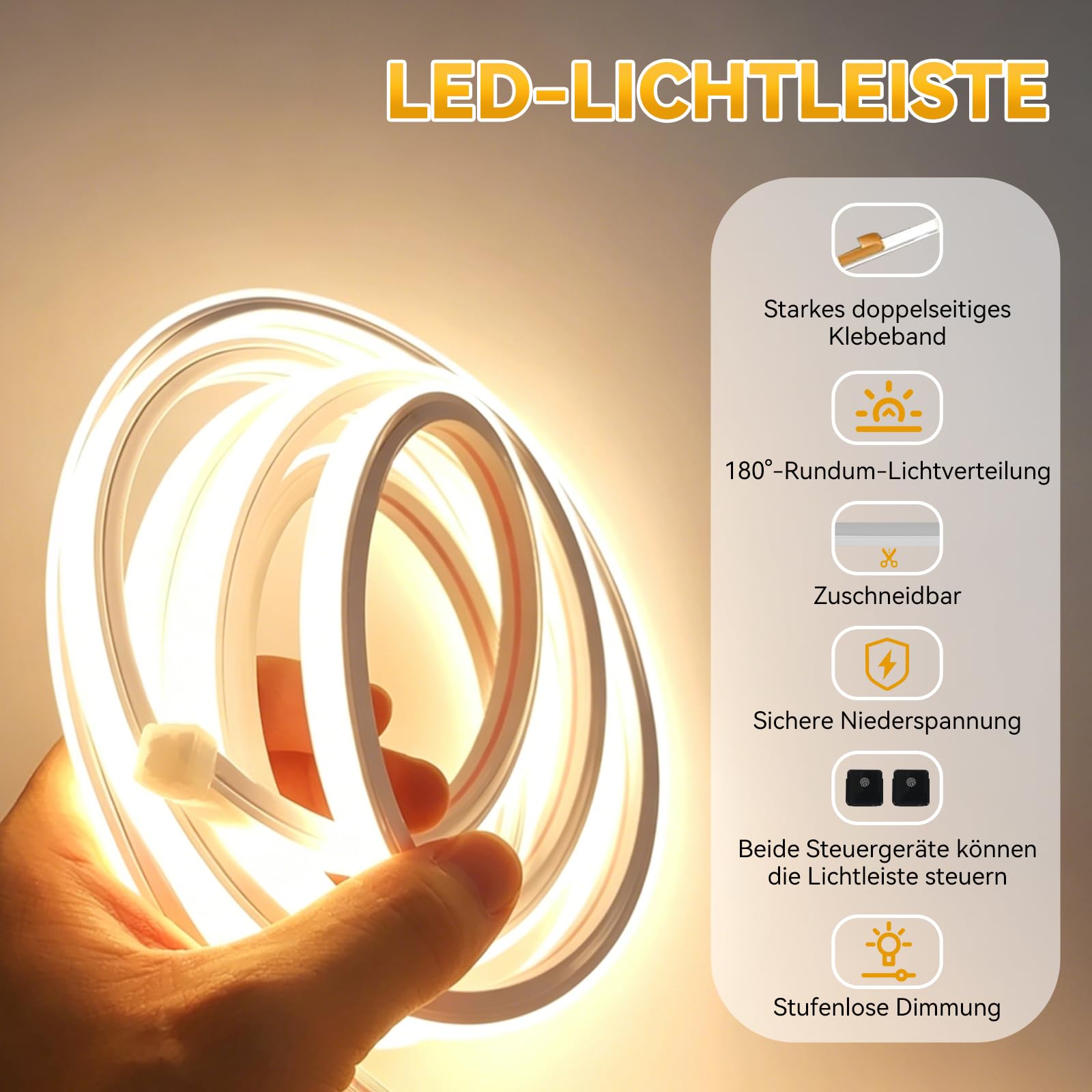 LED Treppenstufenbeleuchtung mit 2 Funkfernschalter, 16 Stufen 80cm Silikon-Profil Lichtstreifen 3000K Warmweiß Dimmbar Treppenlicht Komplettset für Innentreppen