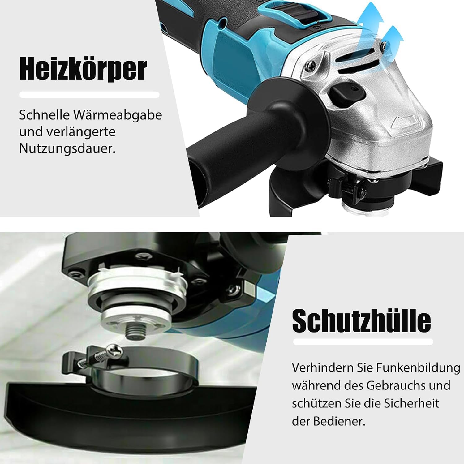 Akku Winkelschleifer Kabellos，Ersatz für Makita Akku 18V, mit 2× 5.5Ah Akkus & Ladegerät, Neues Upgrade Akku Flex Trennschleifer 125mm, 9000U/min, für Präzises Trennen und Schleifen（Blau）