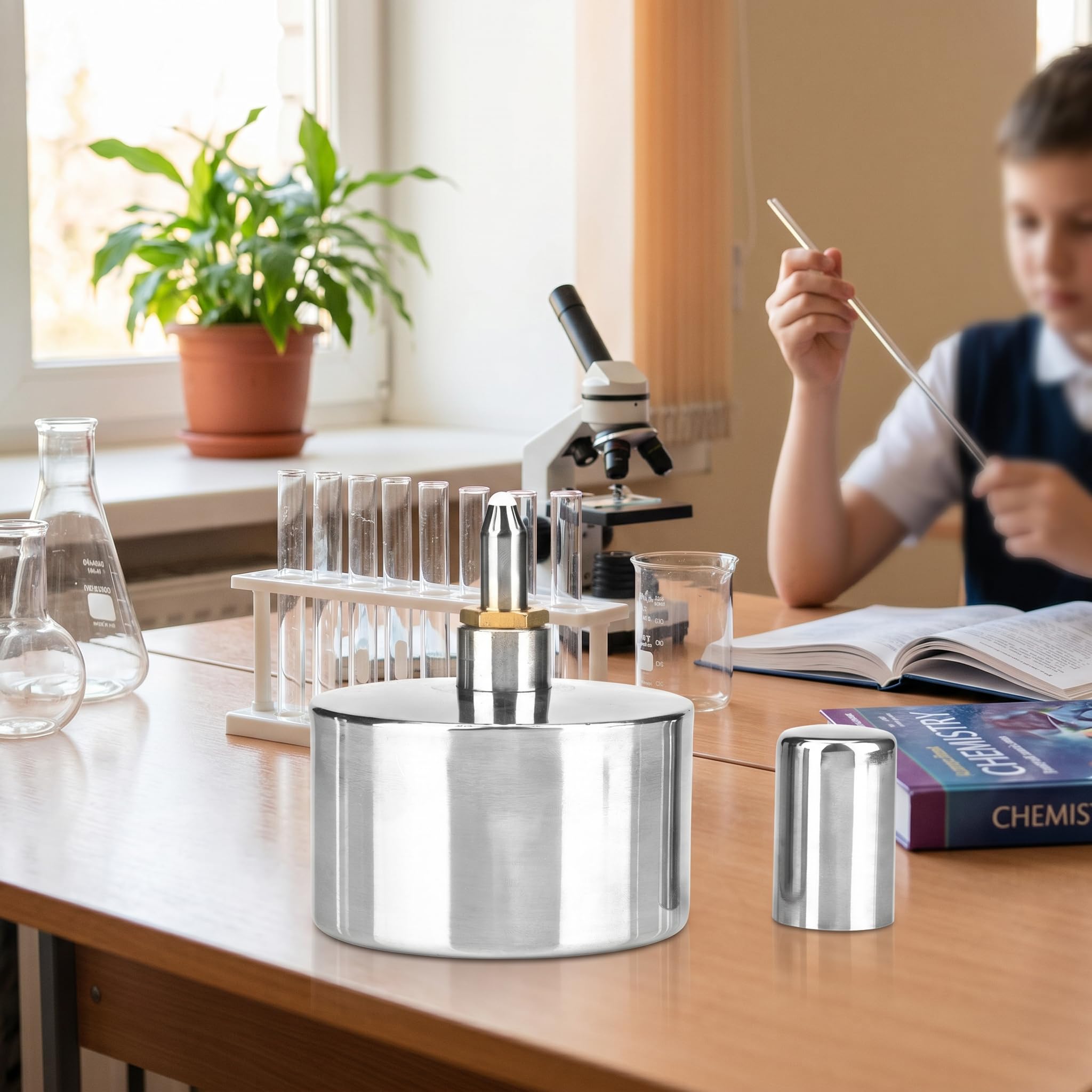 Marhynchus Lámpara de Alcohol de Acero Inoxidable de 400 Ml, Tornillo a Prueba de Fugas con Mecha, Química Anti-explosión Bunsen para Uso de Laboratorio