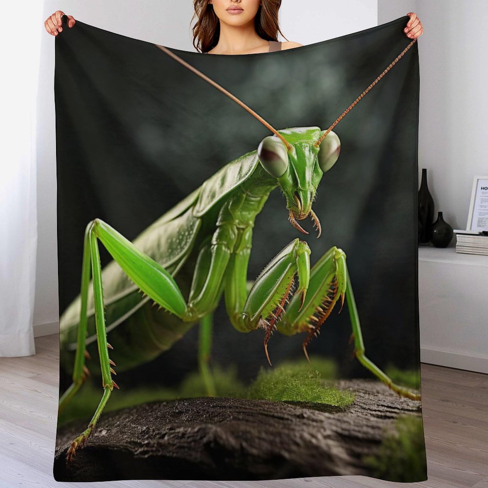 Couverture polaire en peluche mante religieuse 180x200cm pour lit et canapé