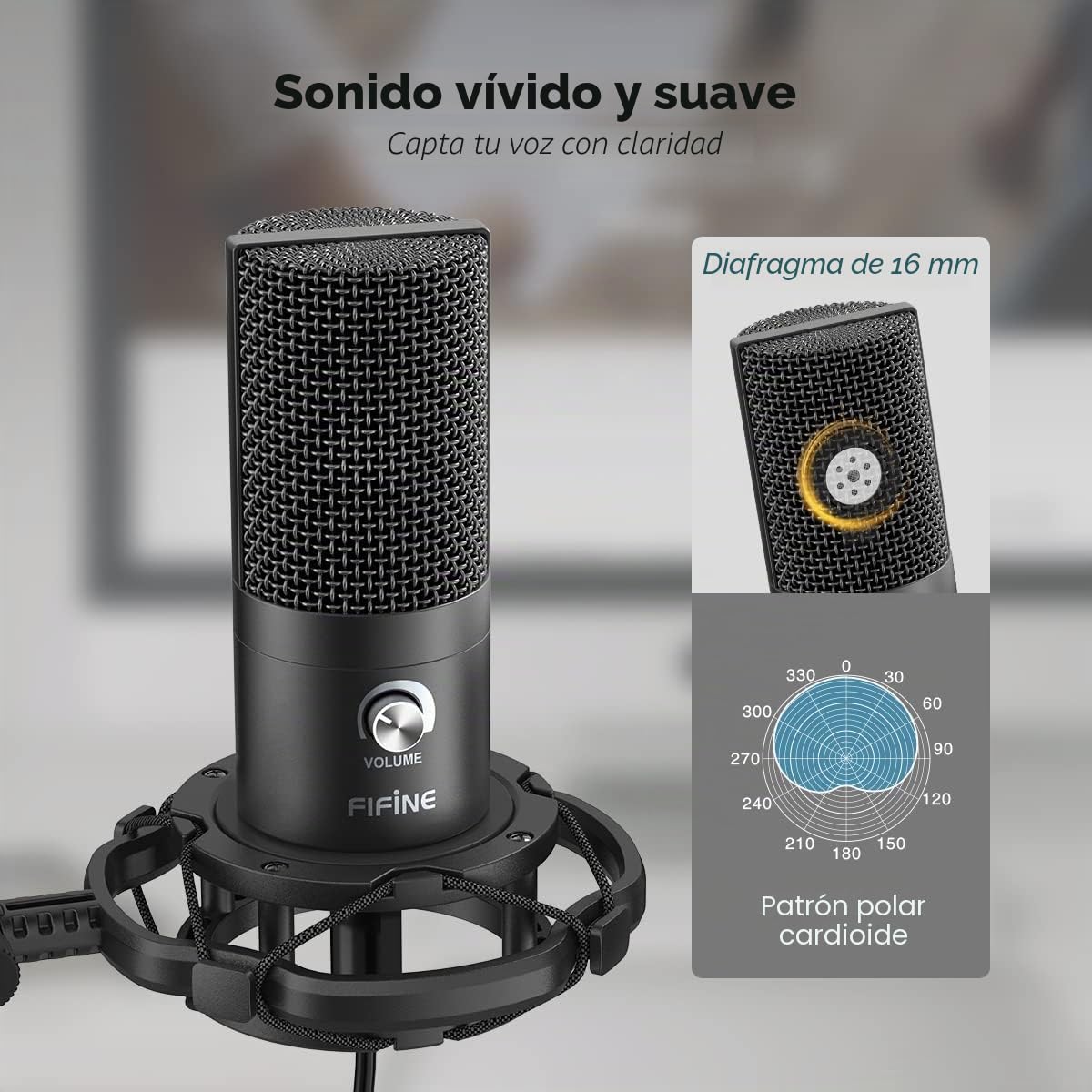 FIFINE Micrófono USB de Condensador para Estudio, Kit de Microfono Ordenador PC con Soporte de Brazo de Tijera Ajustable Soporte de Choque para Instrumentos Grabación Podcasting Youtube Gaming