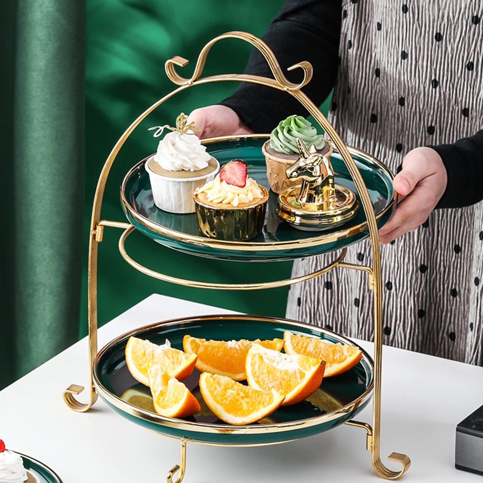Alzatina per dolci Stand torta in ceramica in ferro battuto con impugnatura decorazione torta display stand dessert tavolo per matrimoni, feste di compleanno, feste da tè Alzata per Torta