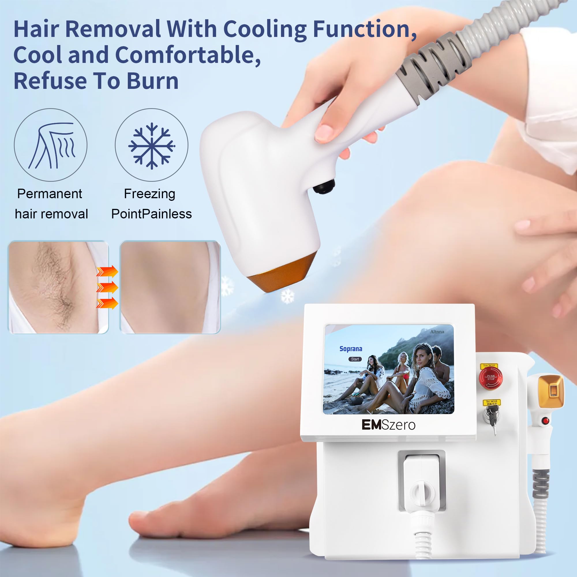 Professionnel Diode titane glace laser corps épilation machine 3 longueur d'onde 755/808 / 1064nm épilation du visage salon épilateur