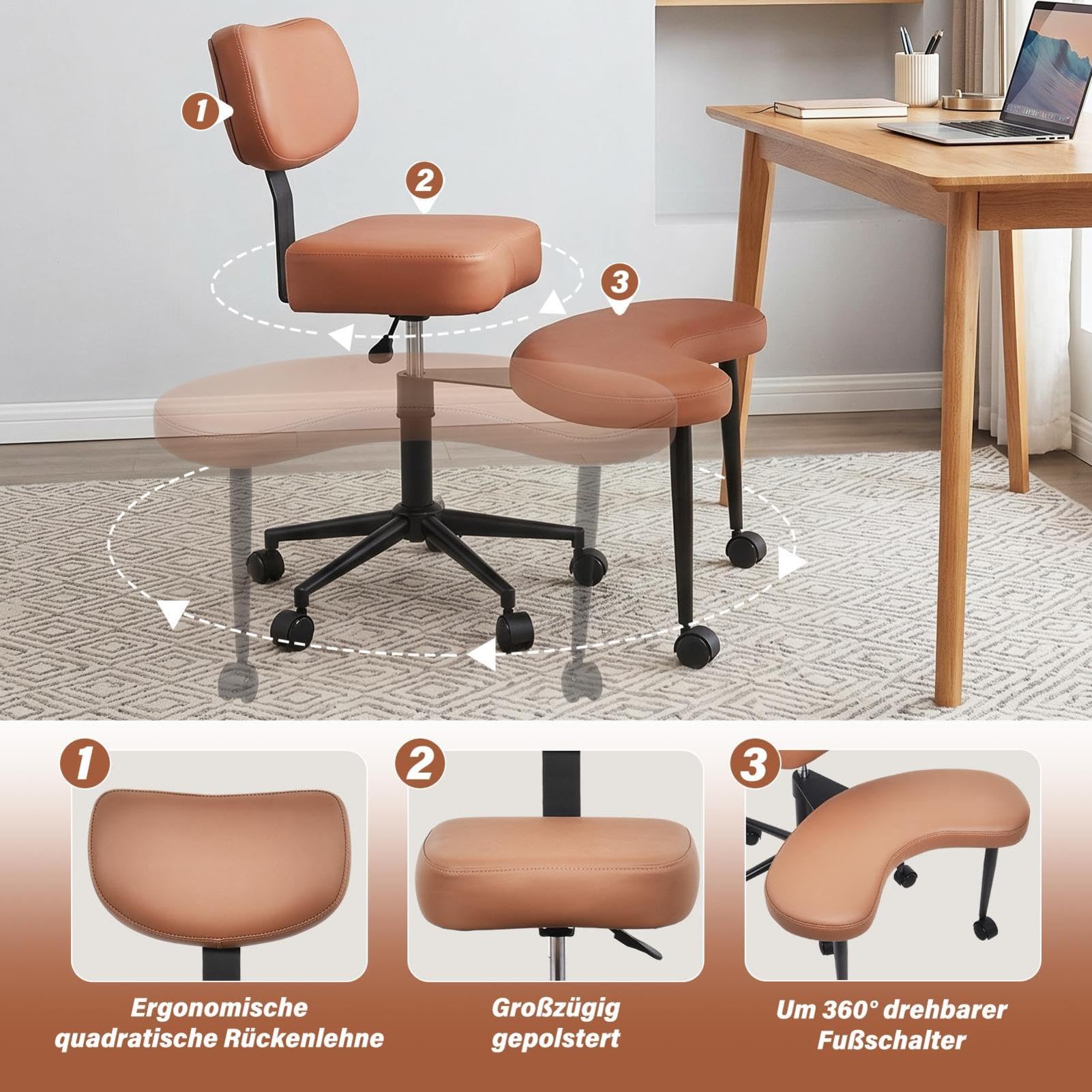 Generisch Chaise de méditation professionnelle avec roulettes, pour s'asseoir dans un siège de couture, chaise de bureau TDAH, avec tabouret réglable en hauteur, design flexible pour les personnes