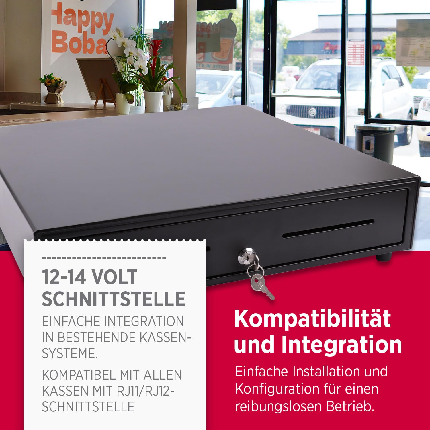 Olympia XLD 460A Kassenschublade | 8 Münzfächer & 5 Scheinfächer für Banknoten | Kassenlade für RJ-12 12-24 | Geldlade aus Metall | Registrierkasse Zubehör | Kassenschublade unterbau 46,5x46x10,4 cm