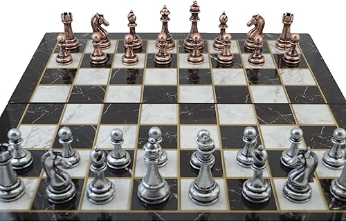 Miniatura 3 de Juego de ajedrez clásico de cobre antiguo para adultos, piezas hechas a mano y tablero de ajedrez de madera con diseño de mármol, tamaño King de