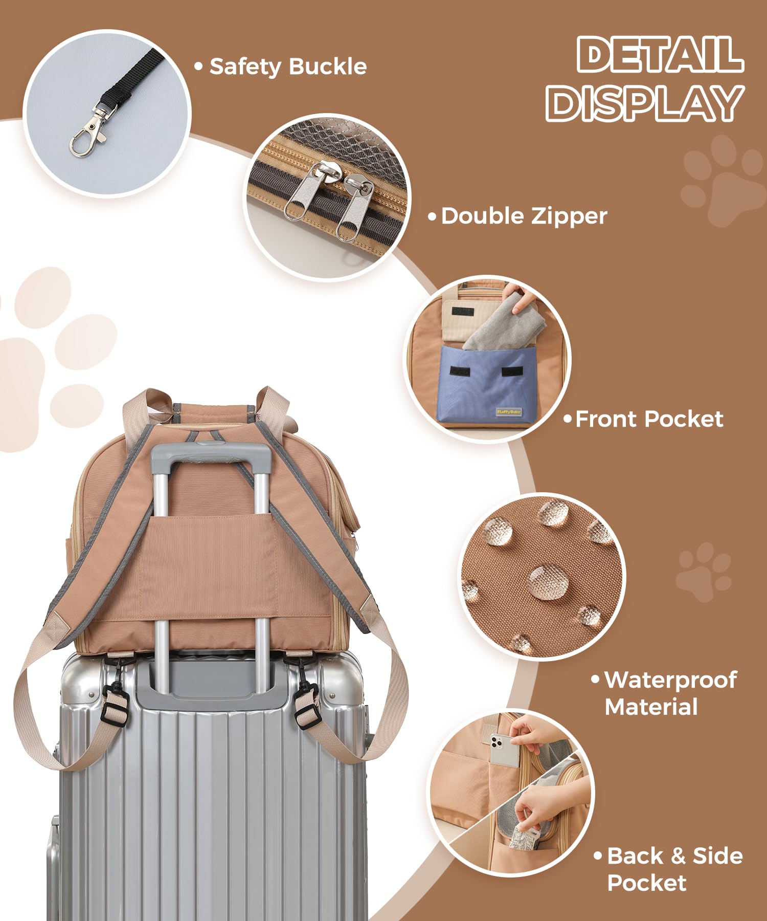 Mochila transportadora de mascotas expandible con malla transpirable para gatos, perros pequeños, cachorros de hasta 25 libras, aprobada por aerolíneas, impermeable, con hebilla de seguridad para