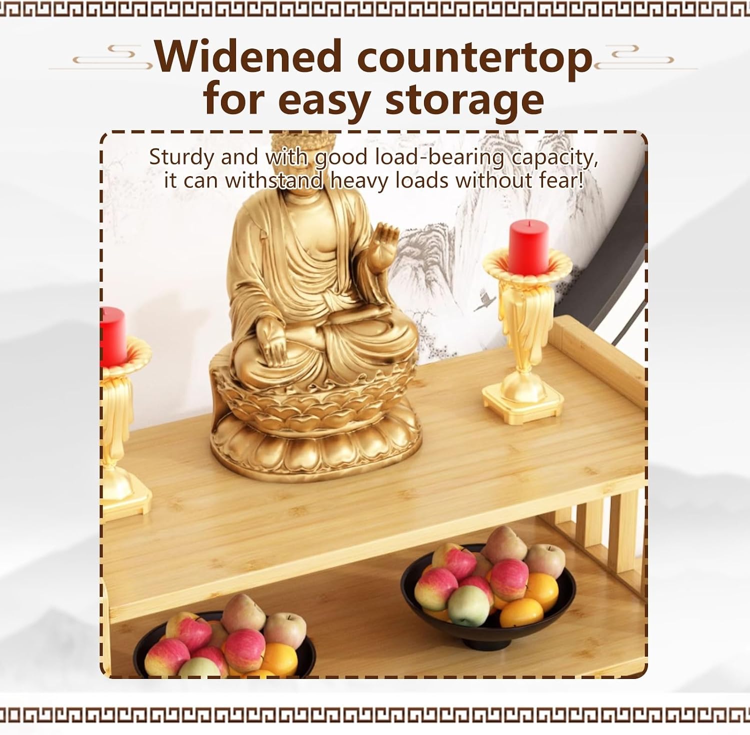 Personal Shrine Desktop Altar Table,Buddhist Table with Drawer for Home Use,Temple Buddha Stand,Double-Layered Shelf,for Family Worship Use(Walnut,16.54x9.84x11.02in)