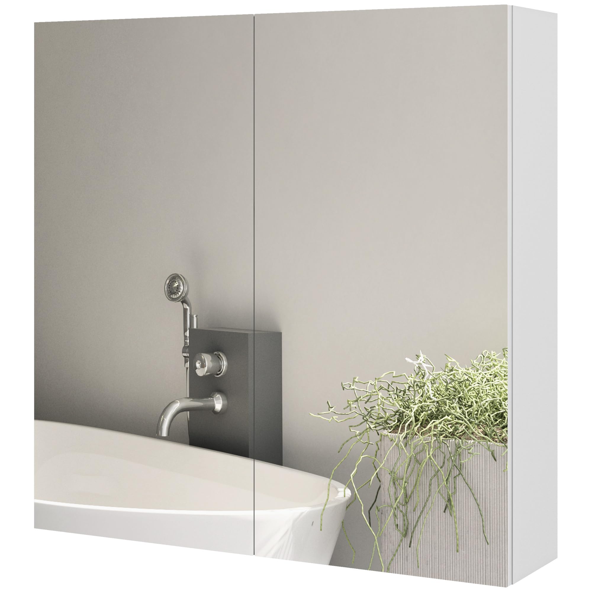 kleankin Specchio Bagno Contenitore Specchiera 60x15x60 cm Bianco Lucido