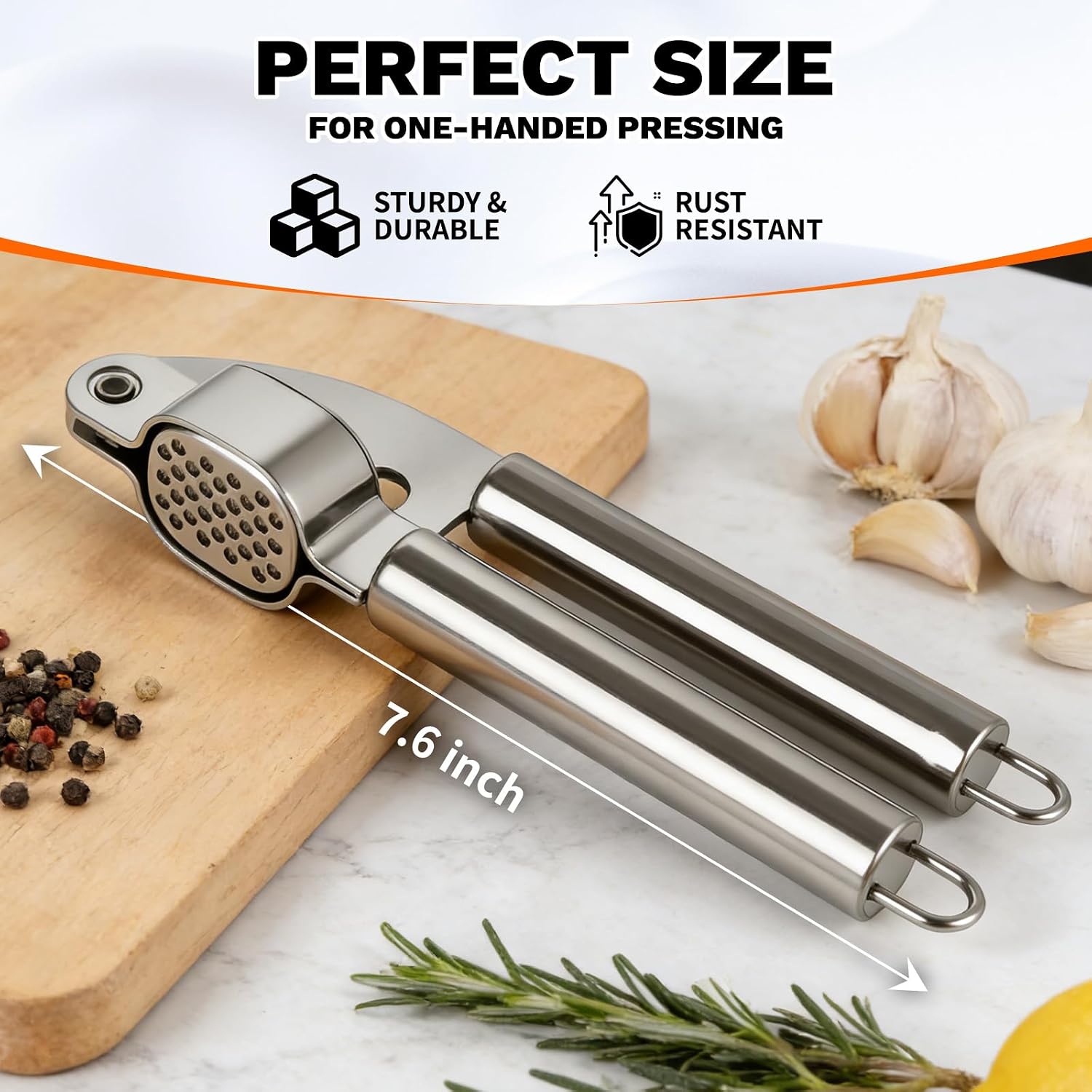 Stainless Steel Garlic Press,Thickened Garlic Crusher,Ergonomically Designed Handle for Effortless Garlic Paste Preparation, Comfortable Grip, Easy to Clean,Rustproofing