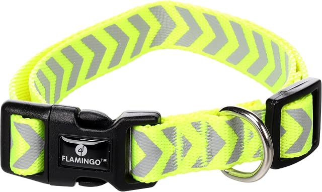 Foto 3 de 6 de Collar Perro - Fergu Fluo Amarillo M - 40-55 cm - 20 mm - Nylon Regulable - Cierre de Clic - Reflectante