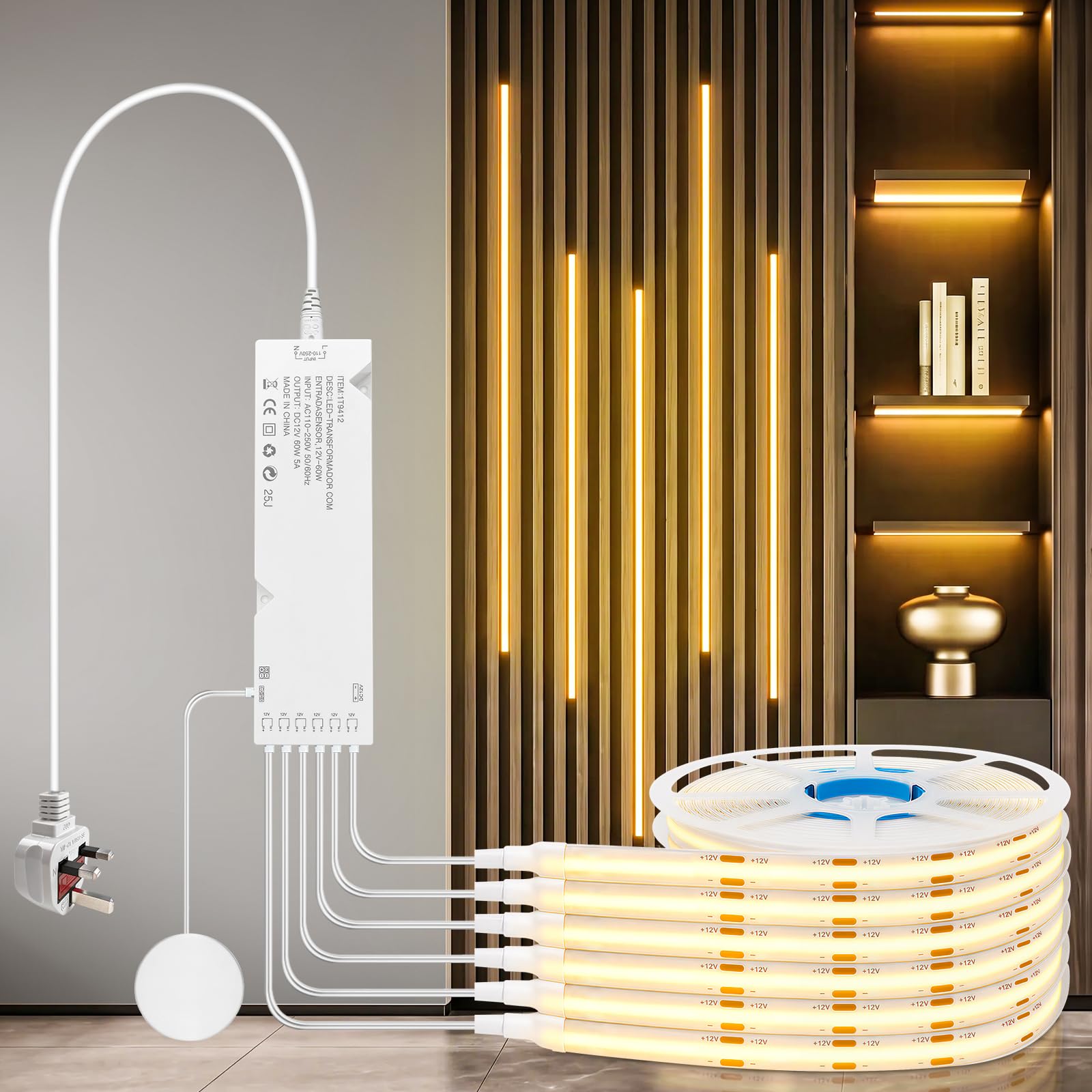 Cabinet Light COB LED Strip Lights 6 Rolls 1M/3.3Ft, 12V, Warm Light