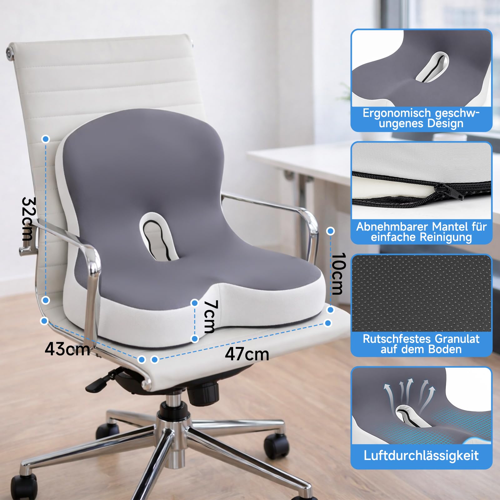 Cuscino ortopedico con schienale, cuscino ergonomico per schienale in memory foam, supporto lombare a forma di L, cuscino per sedia da ufficio, seggiolino, sedia a rotelle, ufficio, auto