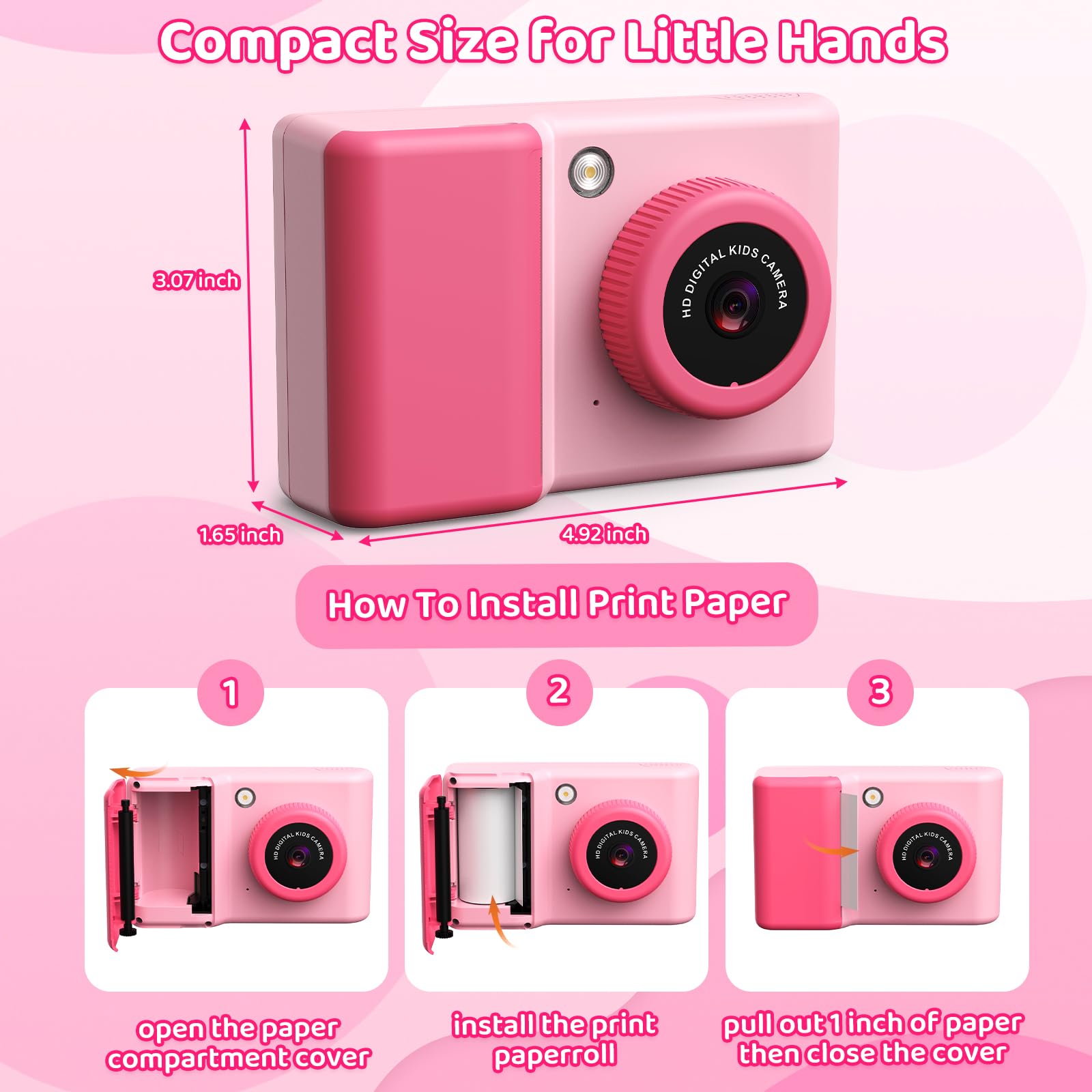 Ushining Cámara instantánea para niños, 1080P HD, cámara instantánea con tarjeta de 32 GB y papel de impresora, pantalla IPS de 2,4 pulgadas, cámara digital, regalos para niños/niñas de 3 a 12 años