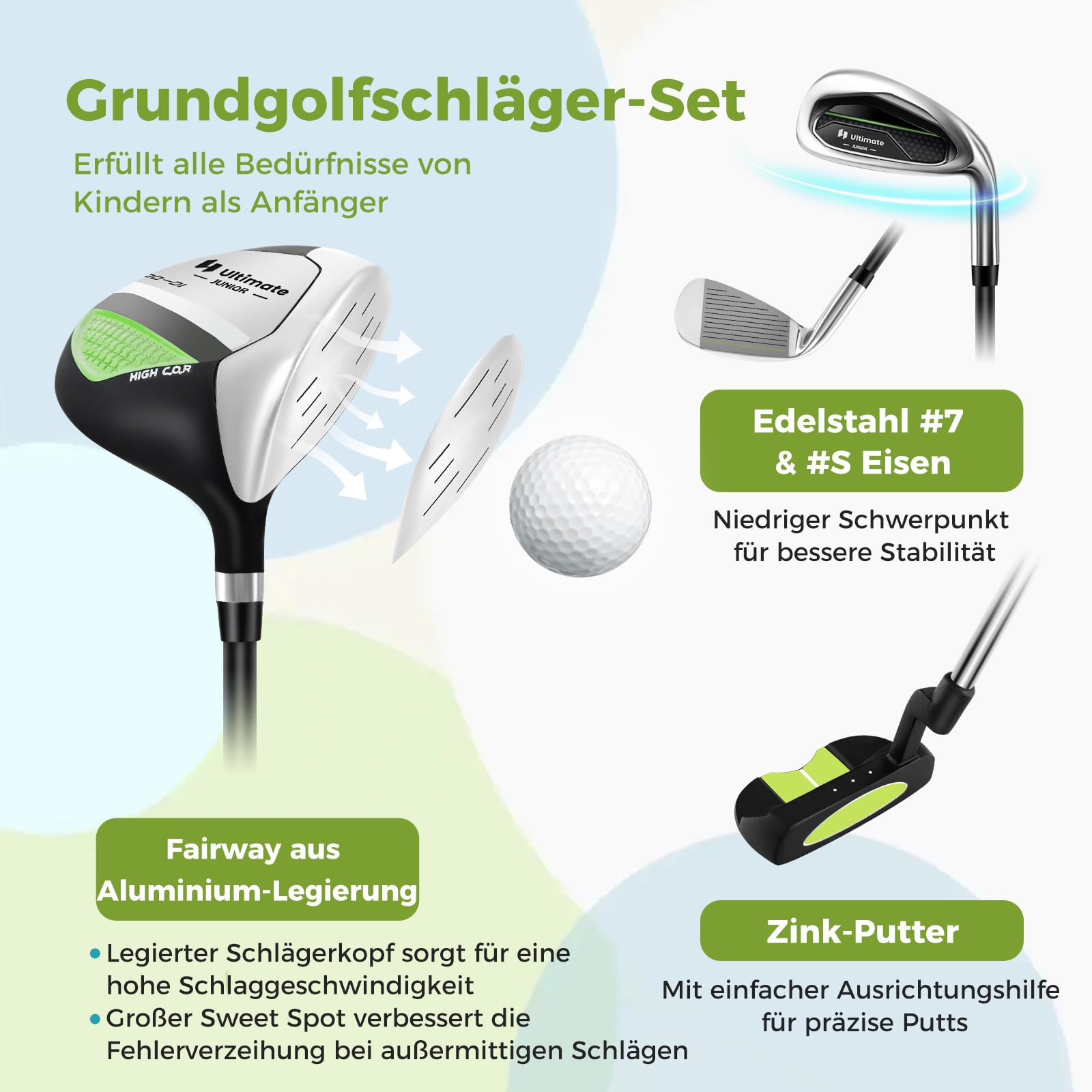 COSTWAY Kinder Golfschläger Set, Rechtshand Golfschlägersätze mit Golftasche & Regenhaube, Komplettes Golf Set inkl.7/9/S Eisen, 1 Driver, 4 Hybrid & Putter
