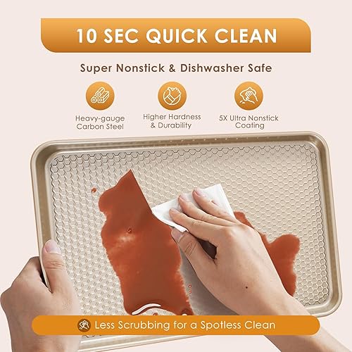 Miniatura 8 de Juego de 3 bandejas para hornear, antiadherentes de acero al carbono con textura, bandejas comerciales de medio cuartogelatina, bandeja de repuesto