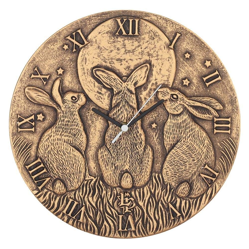 Lisa Parker Stunning Bronze Three Hares Gazing Moon Wall Clock - 30cm x 30cm (1 Pc.) - Designed Enchanting Terracotta Decor Perfect for Indoor Home Decor