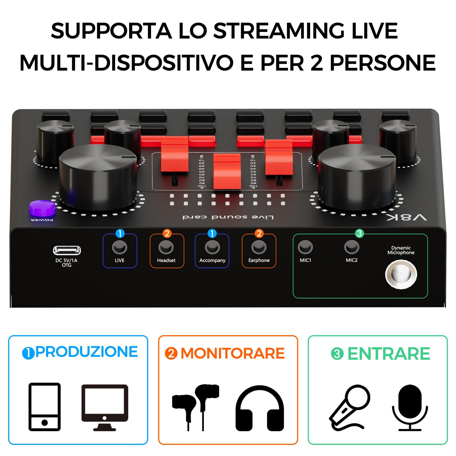 Pacchetto attrezzatura podcast, interfaccia audio scheda audio live tutto in uno e microfono a condensatore,Perfetto per Streaming registrazione, trasmissione, streaming live